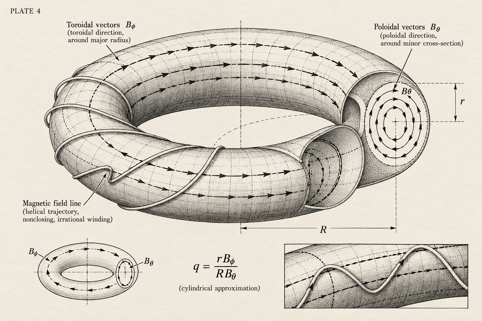 Plate V. Two circulations drawn on a torus, with the safety factor.