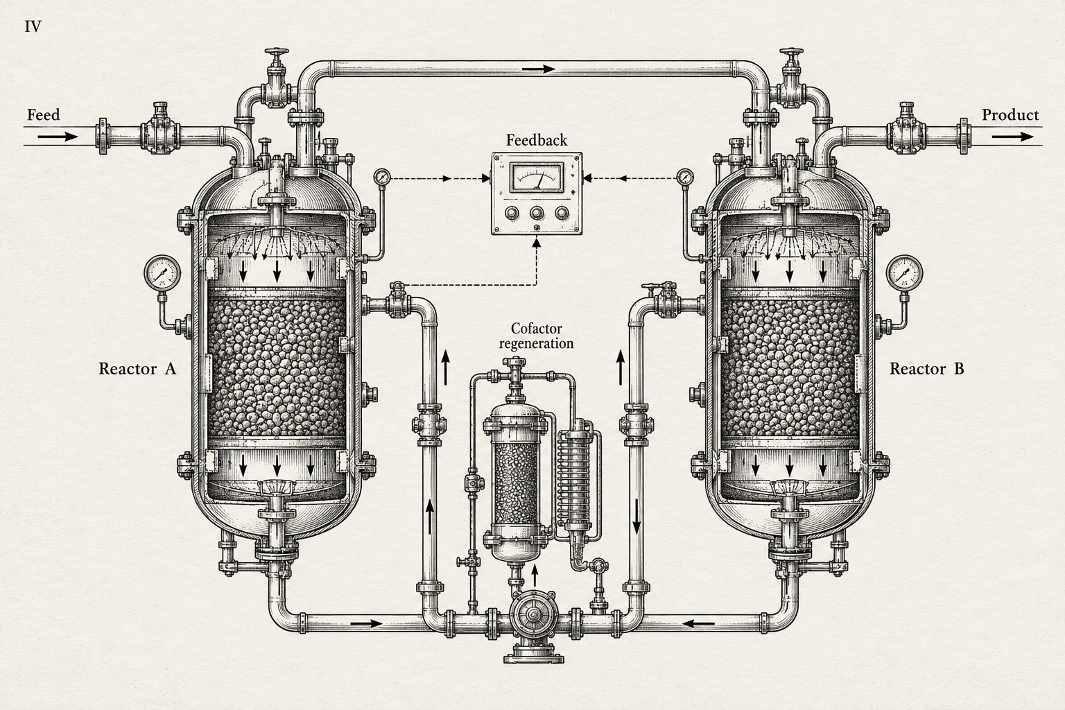 Plate XII. Two chambers of a reactor joined by a returning loop.